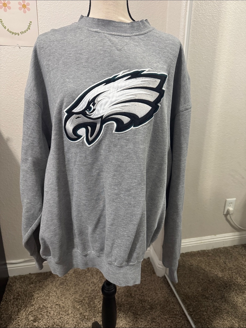 NFL Philadelphia Eagles Gray Crewneck Sweatshirt with Embroidered Logo